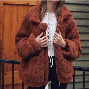 Elodie Warm Brown Teddy Jacket